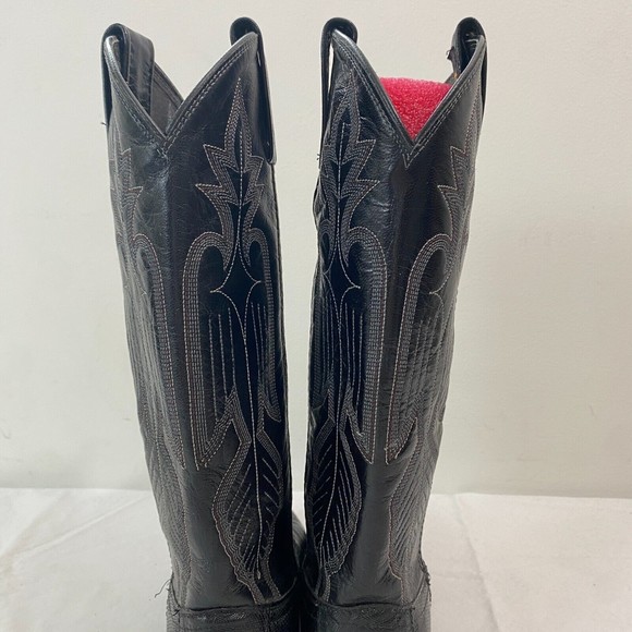 VTG Dan Post Black Teju Lizard Leather Embroidered Western Cowboy Boots Womens 5 - Picture 2 of 14